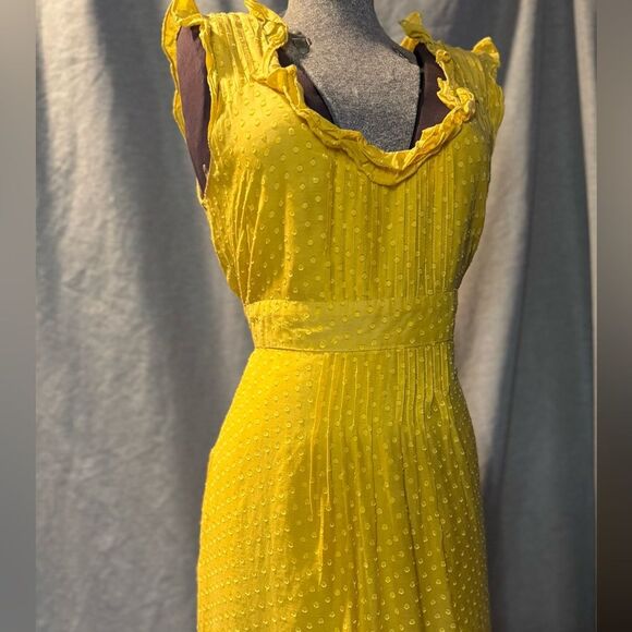 Anthropologie's Moulinette Soeurs Golden Ruffle Dress. Textured Dot Size 10 - Picture 3 of 15